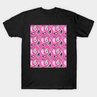 Pink Black Paisley Pattern T-Shirt